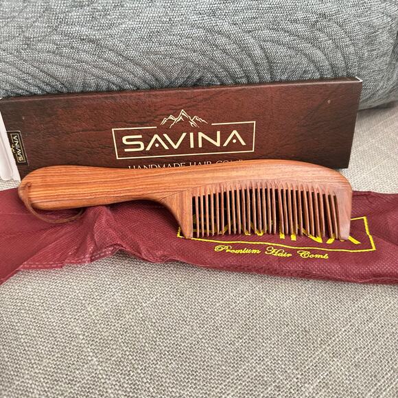 NEW Savina Brown Wooden Handmade Hair Comb 8.5 IN - Picture 1 of 10